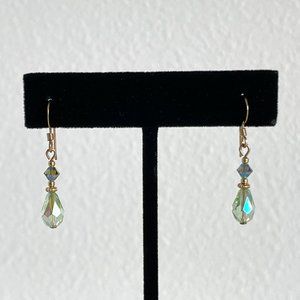Handmade Swarovski Crystal & 14k Gold Filled Light Blue Green Dangle Earrings